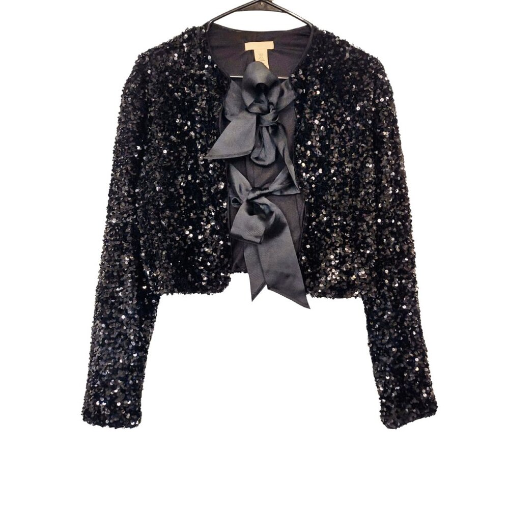 H&M sequence bow tie black jacket long sleeves formal party wedding guest XS